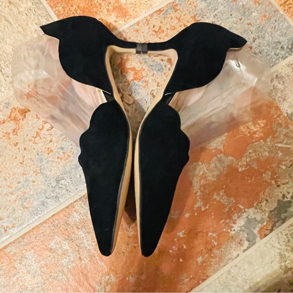 🎩Classic Black Velvety Scalloped Kitten Heel Pointed Toe D’Orsay Style Pumps! - Picture 12 of 14